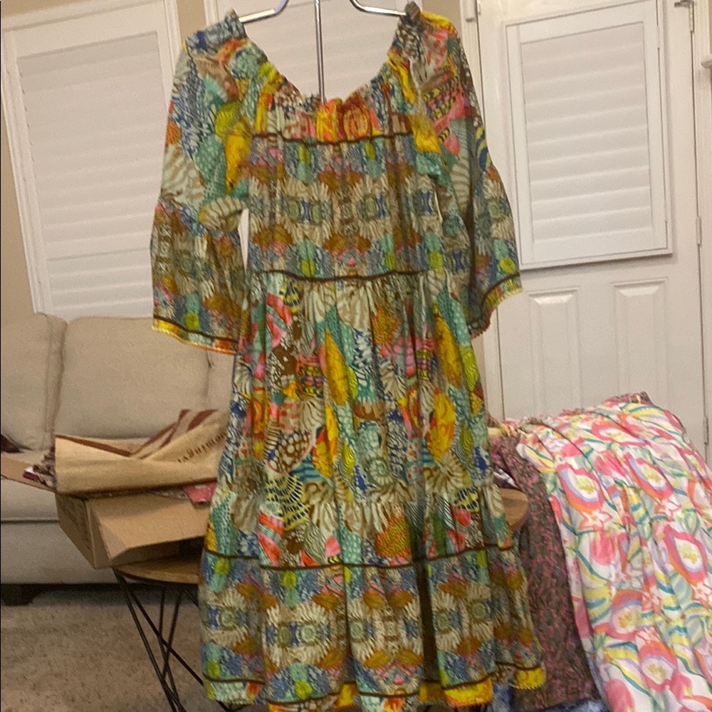 Green Tiered Ruffled Sundress with 3/4 Bishop Sleeves